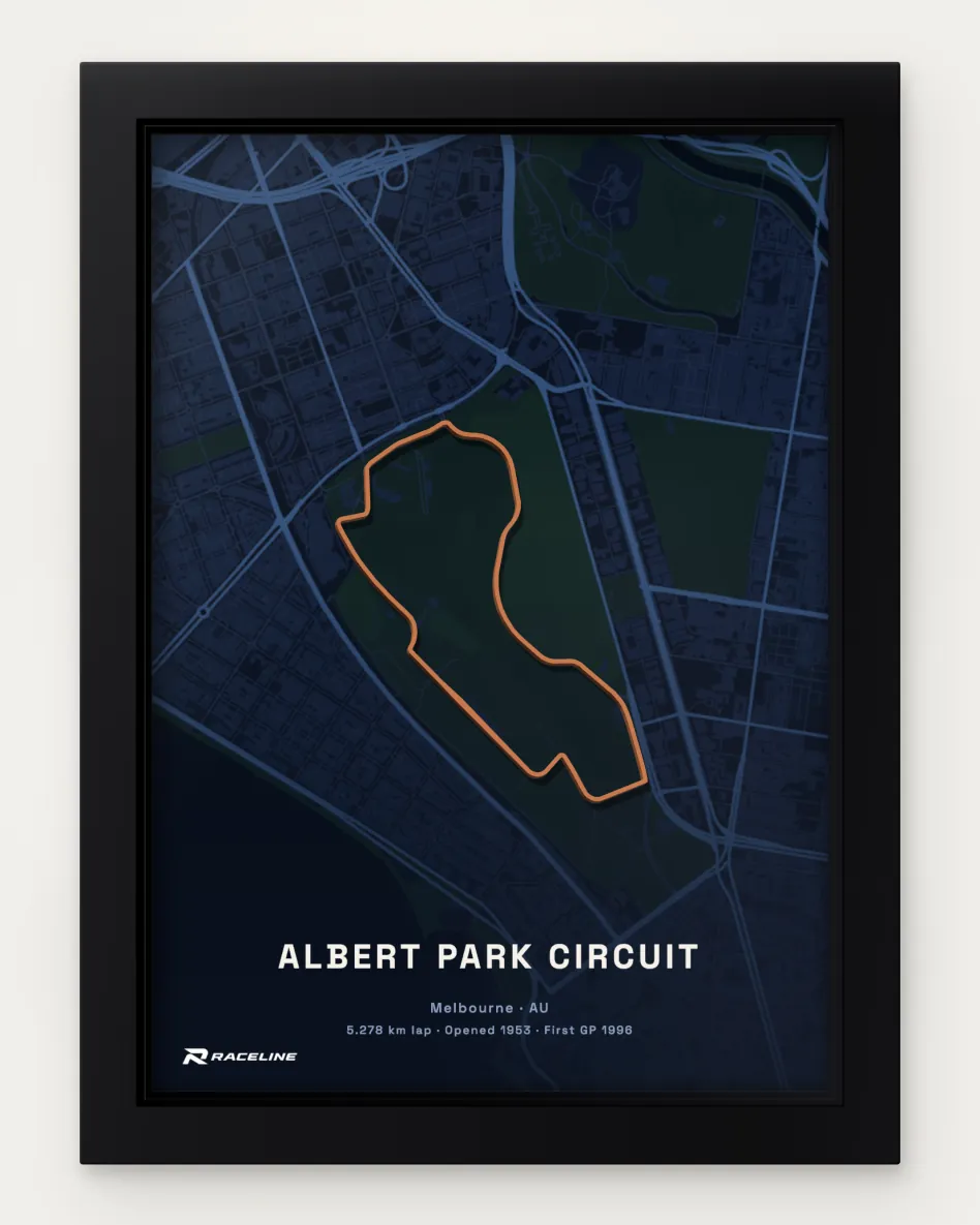 Framed Albert Park Circuit circuit poster with a map background