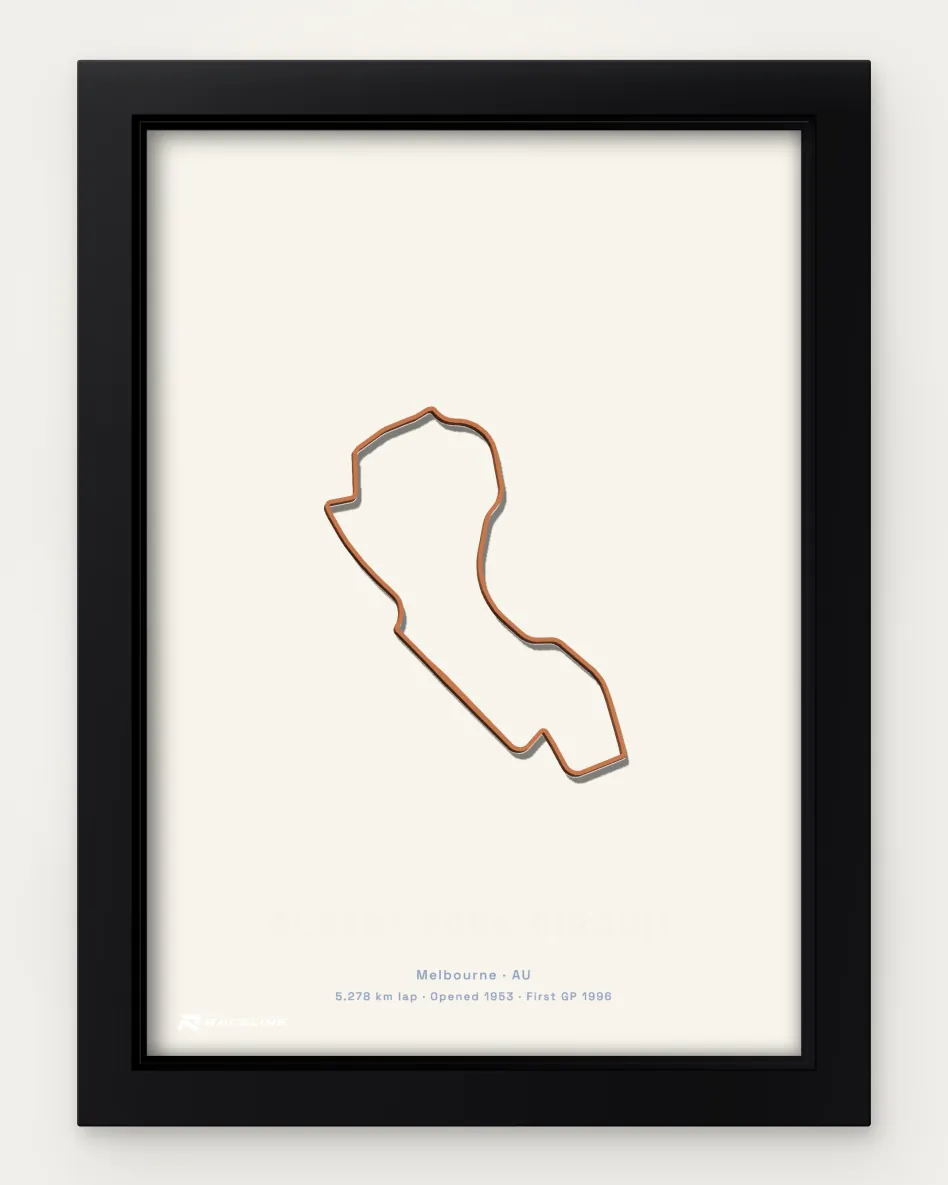 Framed Albert Park Circuit circuit poster on a solid background