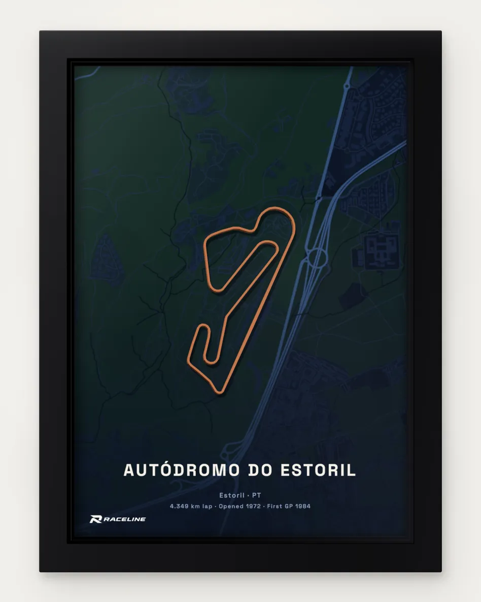 Framed Autódromo do Estoril circuit poster with a map background