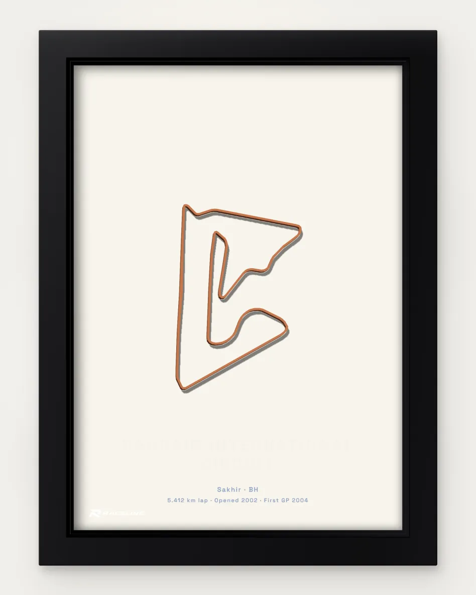 Framed Bahrain International Circuit circuit poster on a solid background