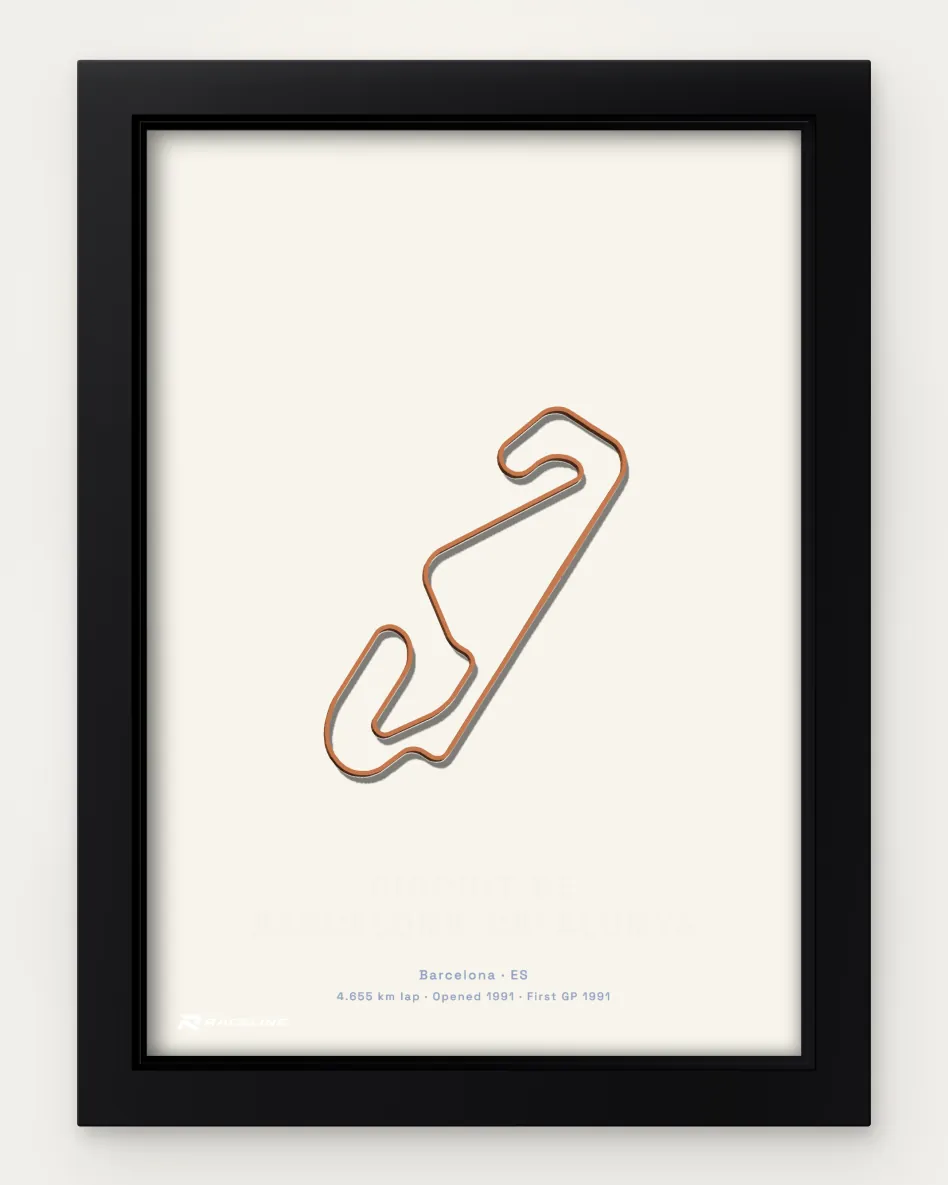 Framed Circuit de Barcelona-Catalunya circuit poster on a solid background