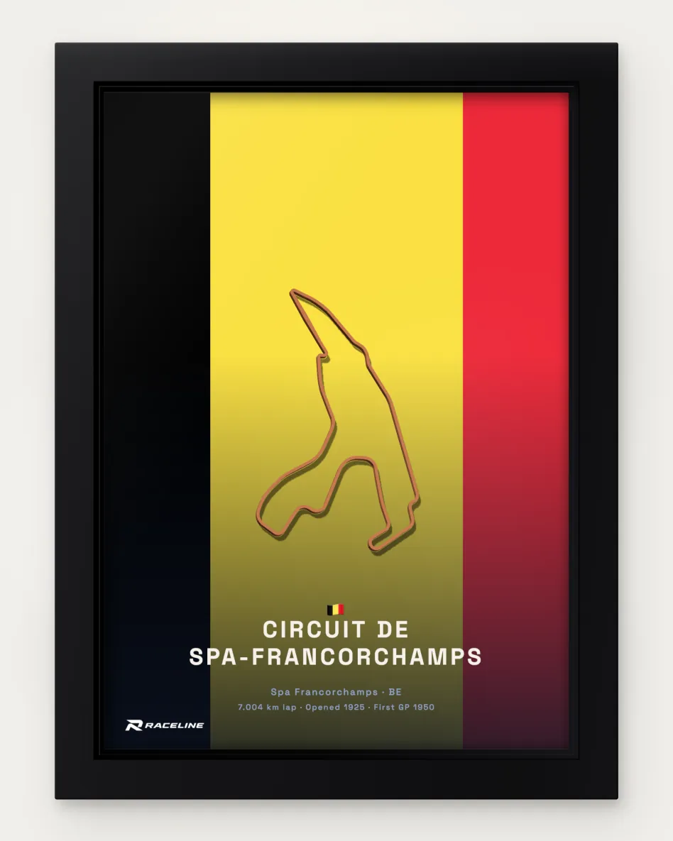 Framed Circuit de Spa-Francorchamps circuit poster on its national flag background