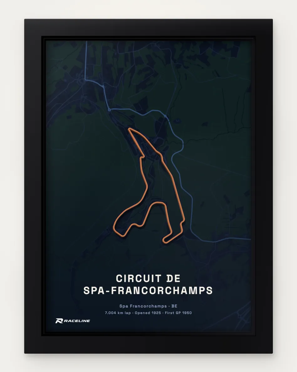 Framed Circuit de Spa-Francorchamps circuit poster with a map background