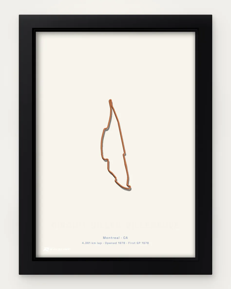 Framed Circuit Gilles-Villeneuve circuit poster on a solid background