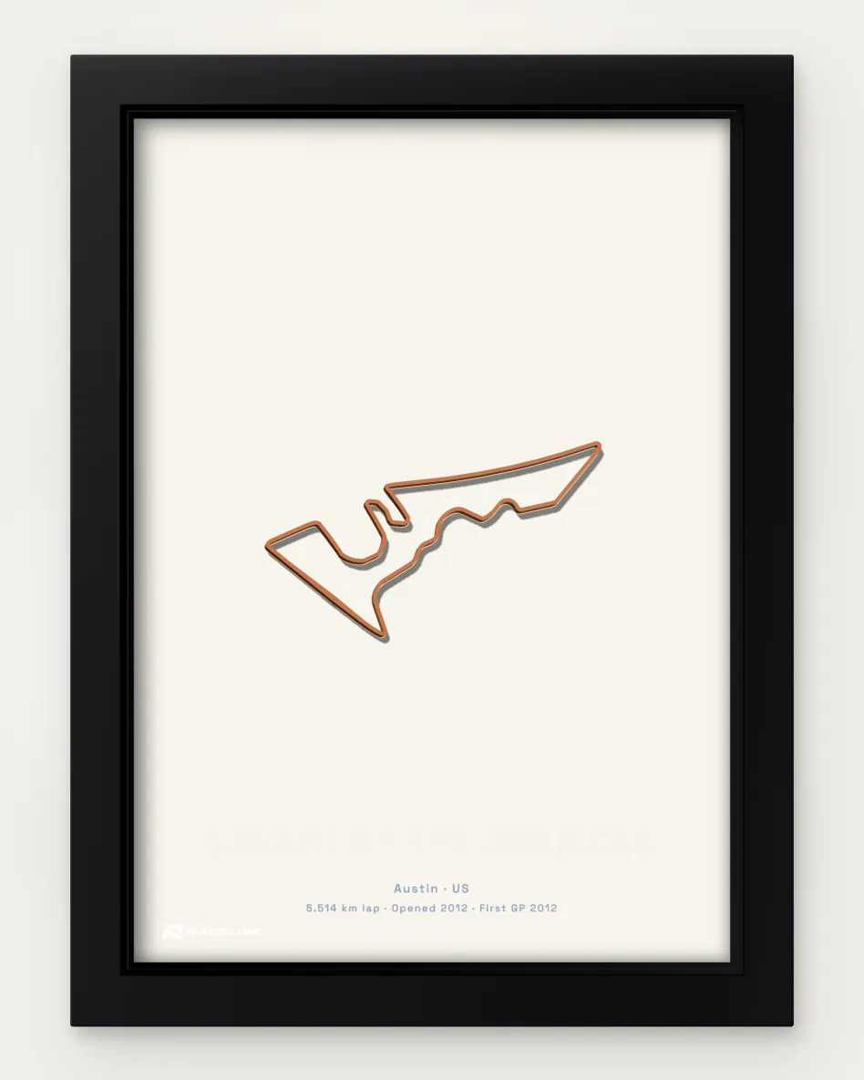 Framed Circuit of the Americas circuit poster on a solid background