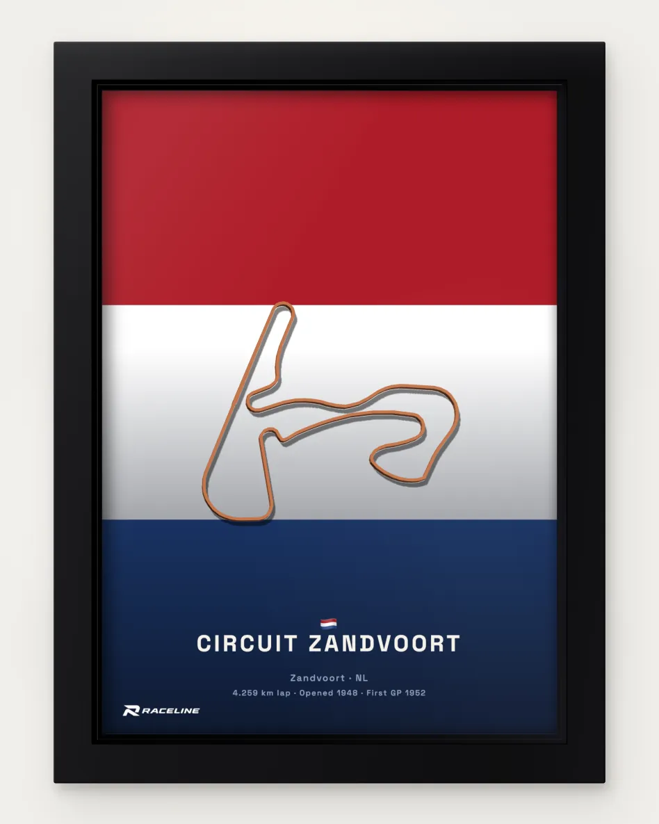 Framed Circuit Zandvoort circuit poster on its national flag background