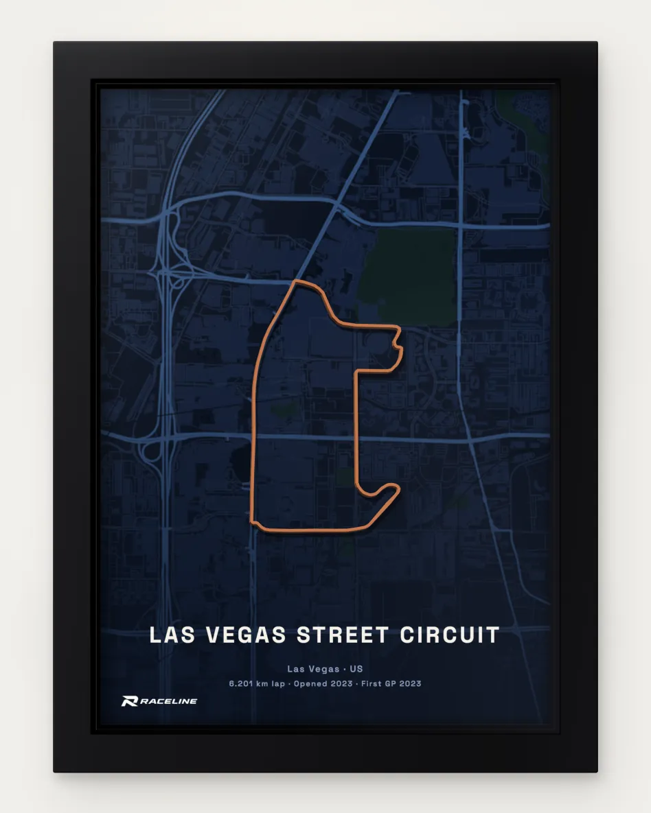 Framed Las Vegas Street Circuit circuit poster with a map background