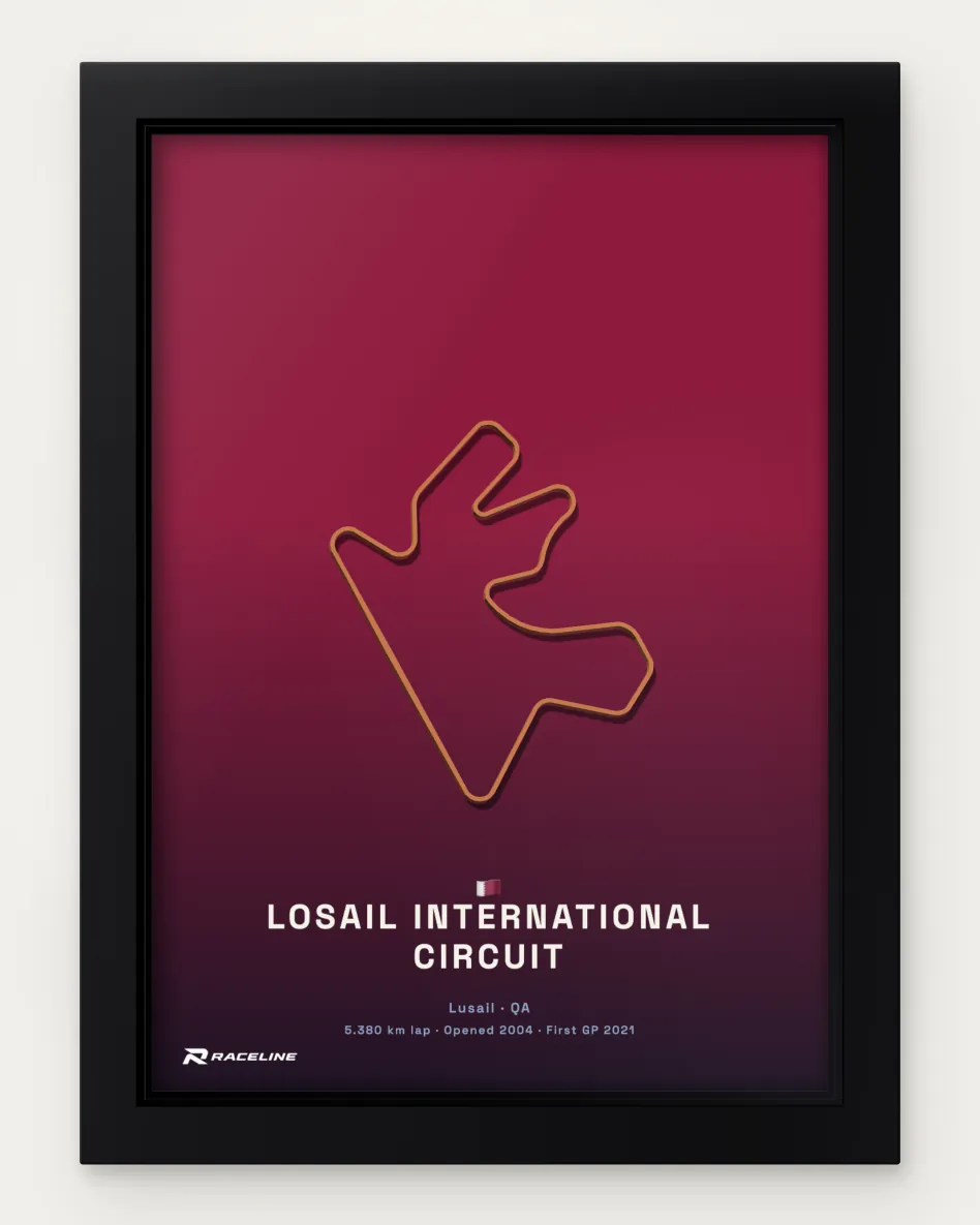 Framed Losail International Circuit circuit poster on its national flag background
