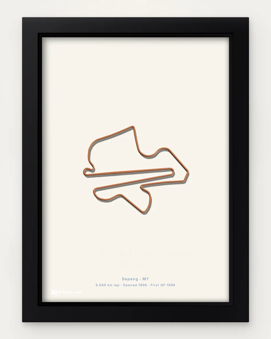 Framed Sepang International Circuit circuit poster on a solid background