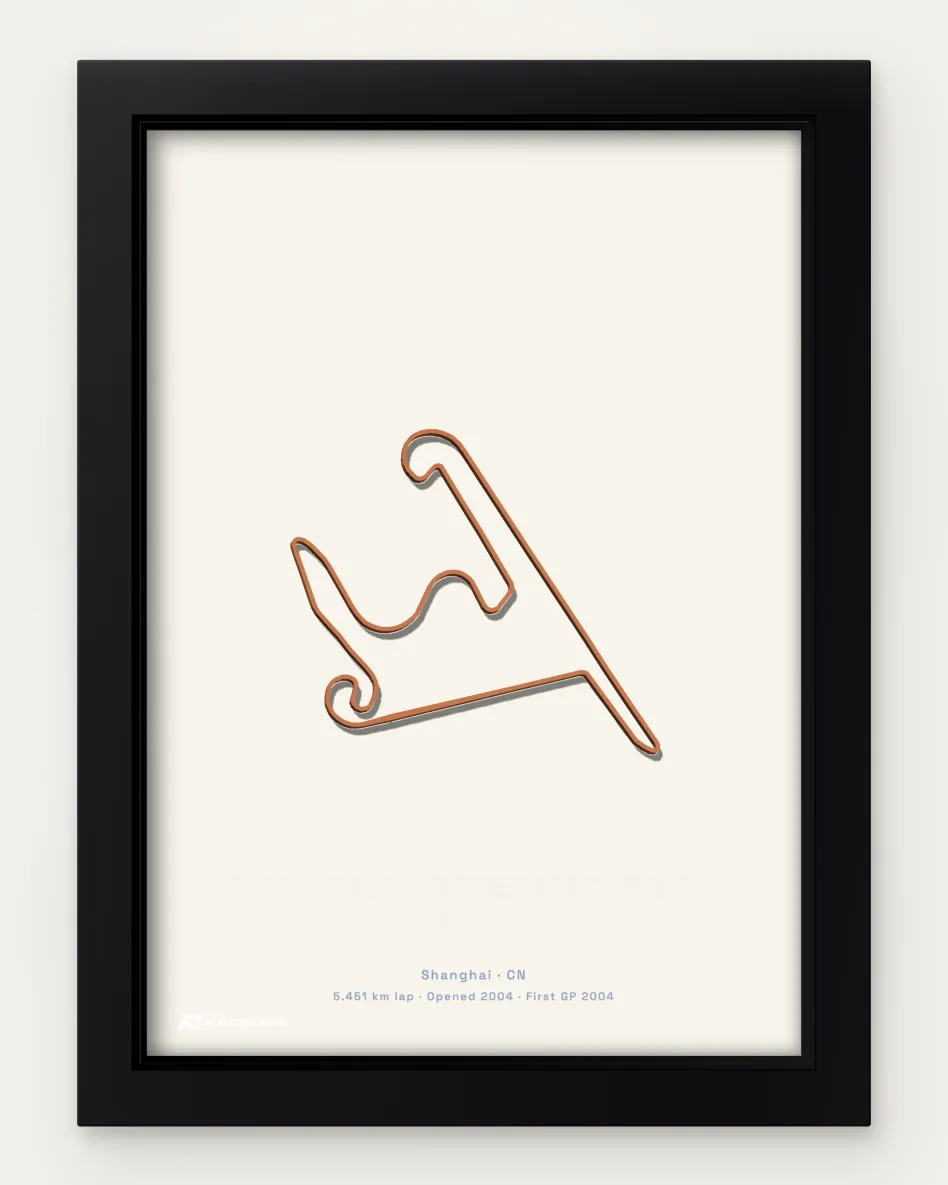 Framed Shanghai International Circuit circuit poster on a solid background