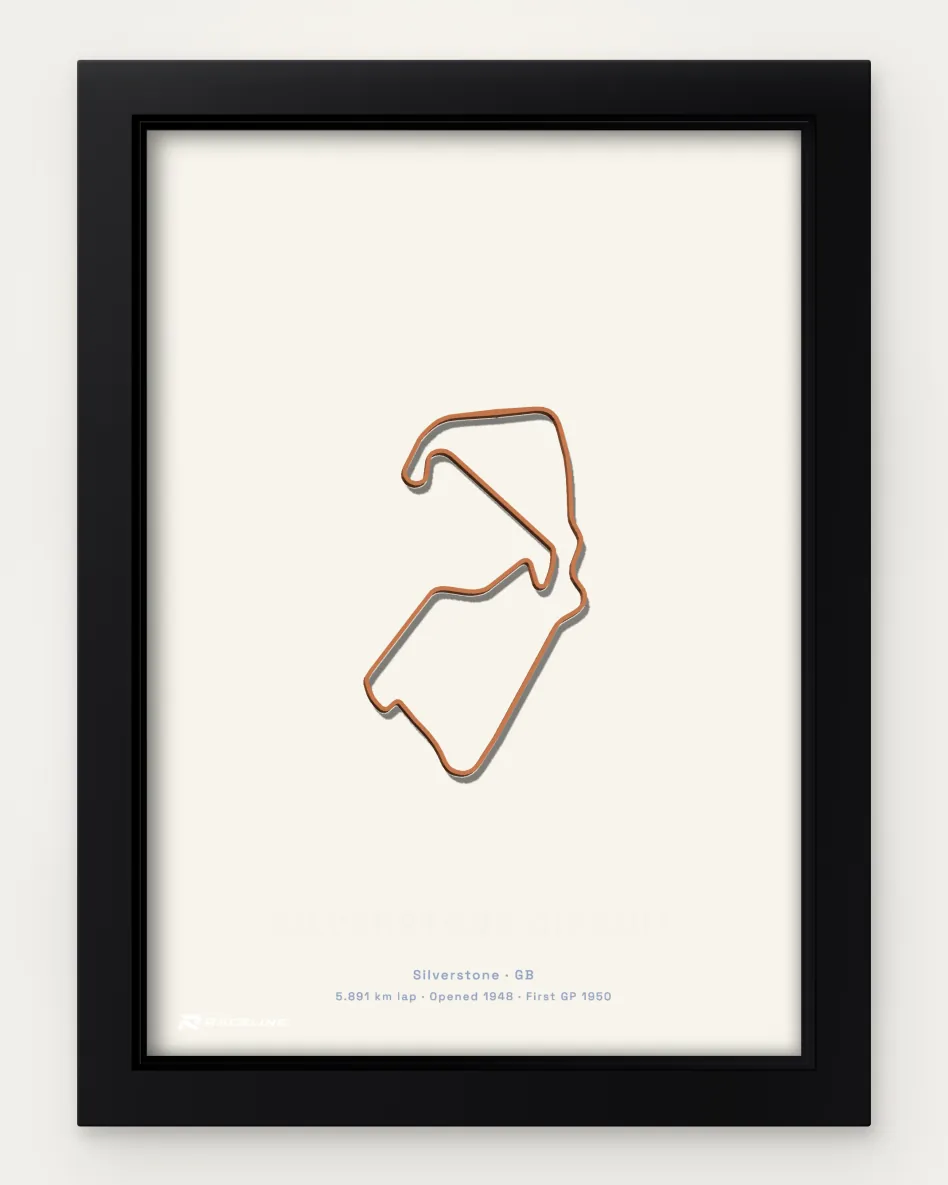Framed Silverstone Circuit circuit poster on a solid background