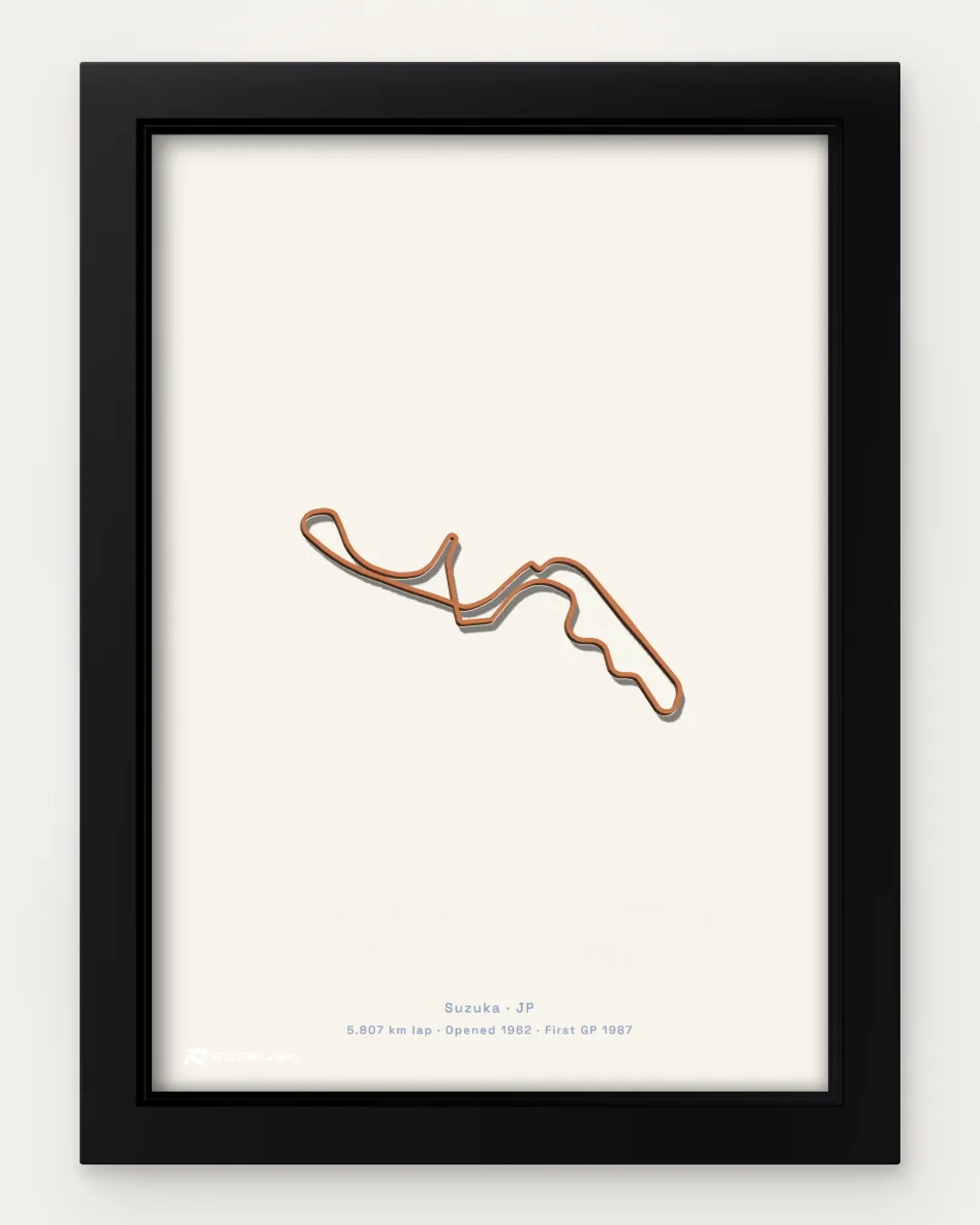 Framed Suzuka International Racing Course circuit poster on a solid background