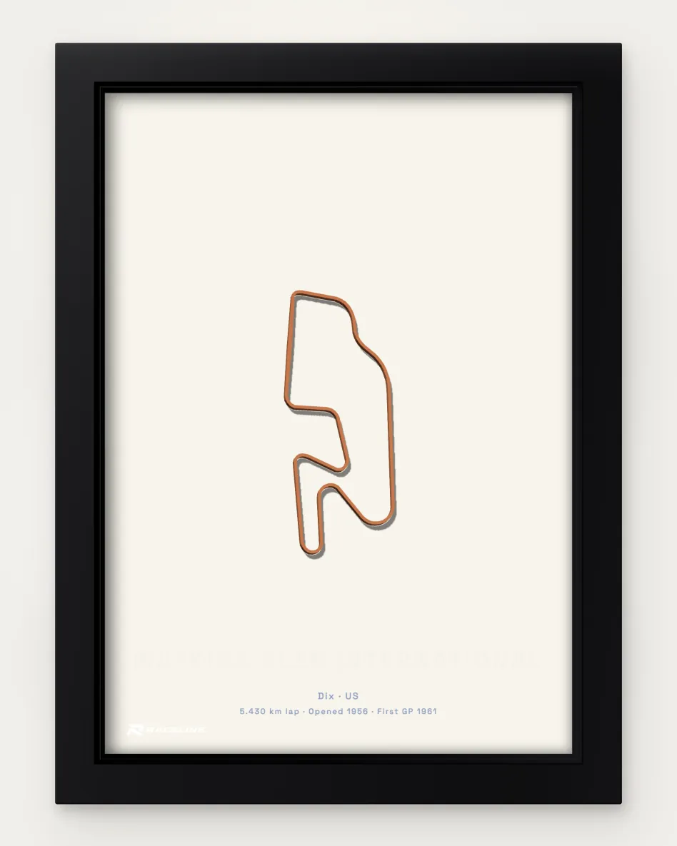 Framed Watkins Glen International circuit poster on a solid background