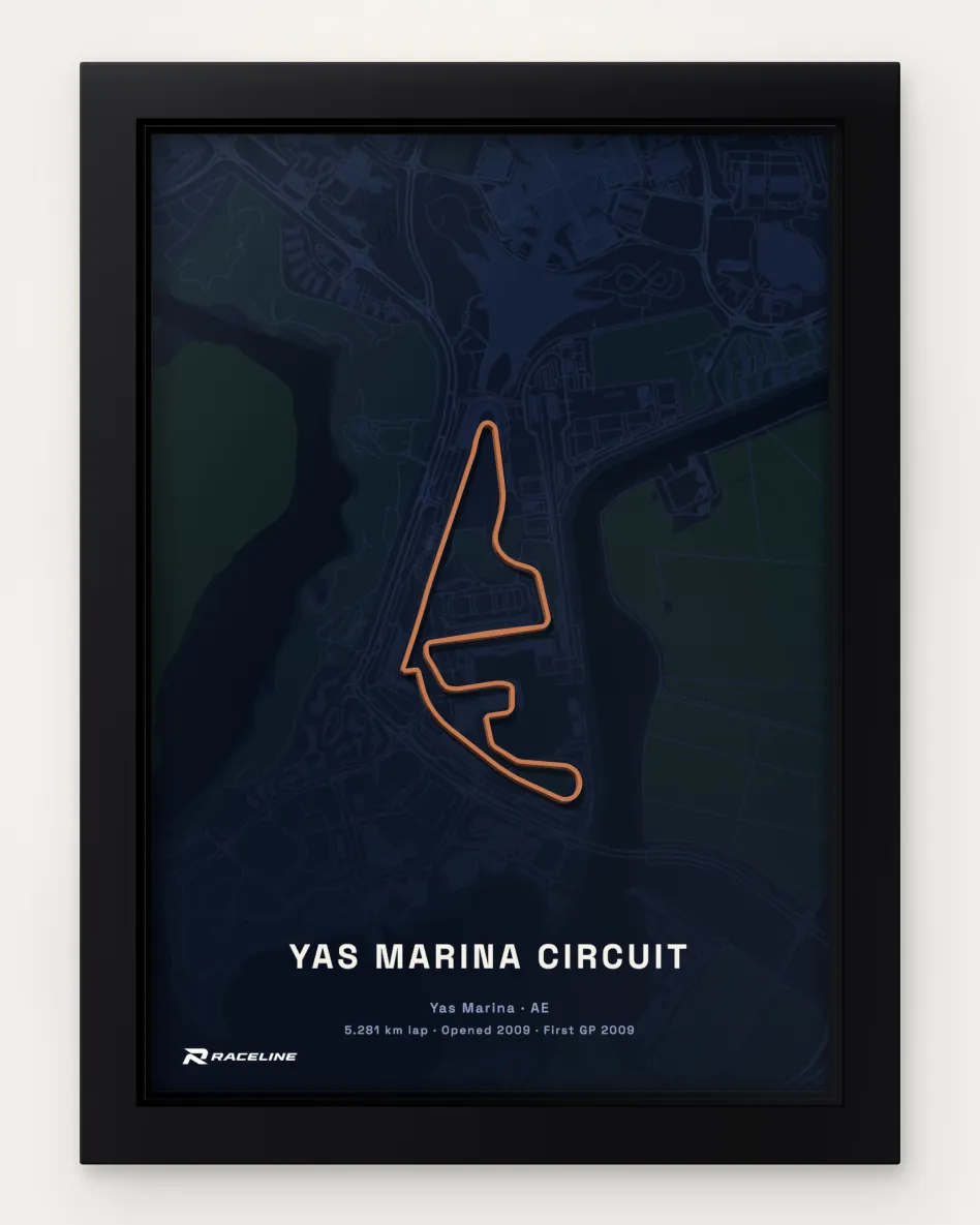 Framed Yas Marina Circuit circuit poster with a map background