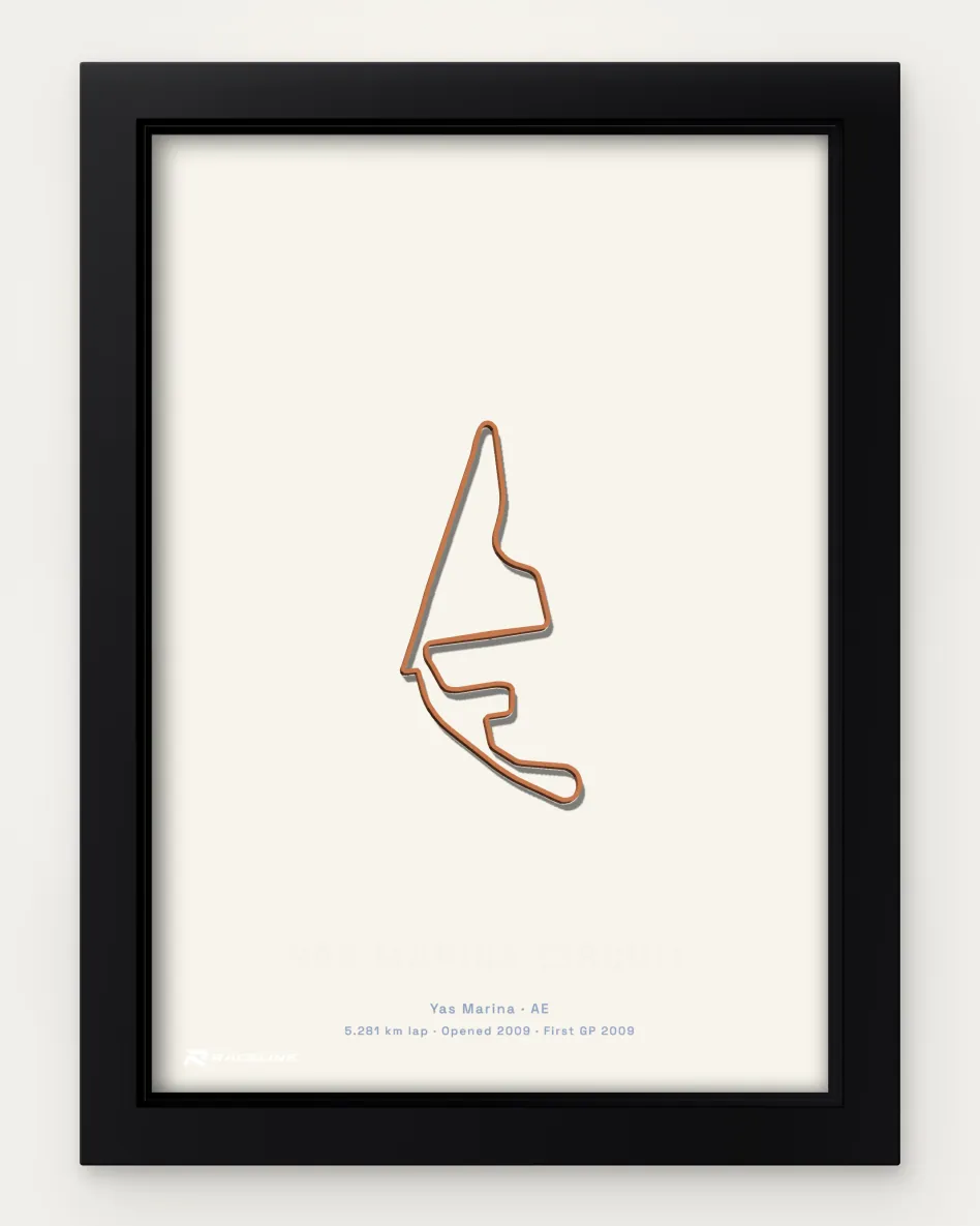 Framed Yas Marina Circuit circuit poster on a solid background
