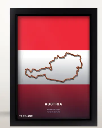 Framed Austria country outline poster on its flag background
