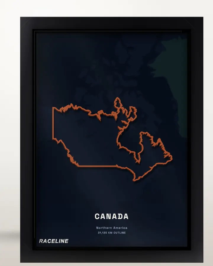 Framed Canada country outline poster with a map background