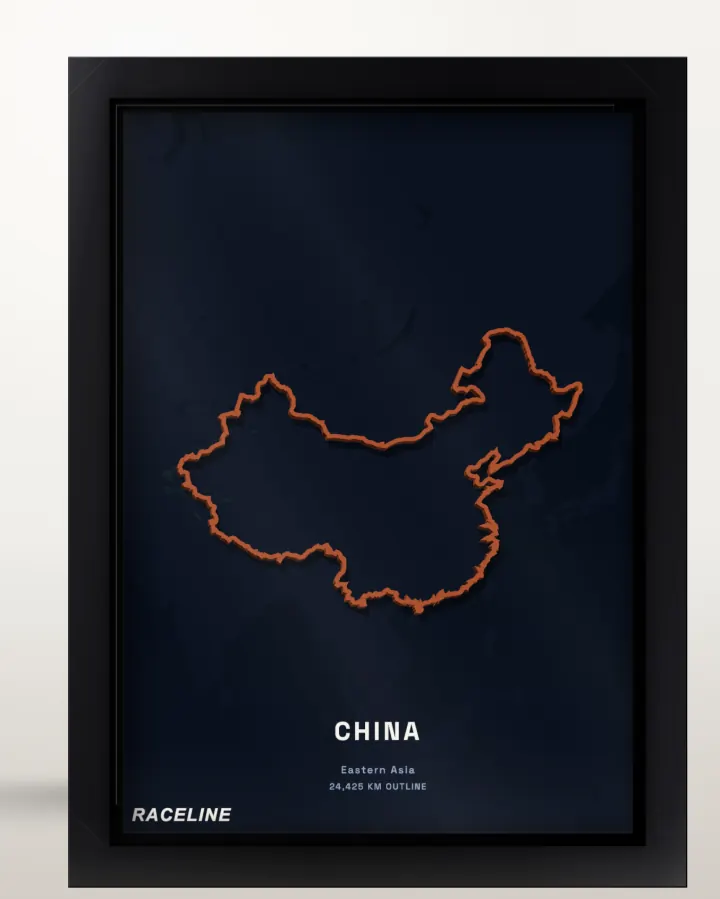 Framed China country outline poster with a map background