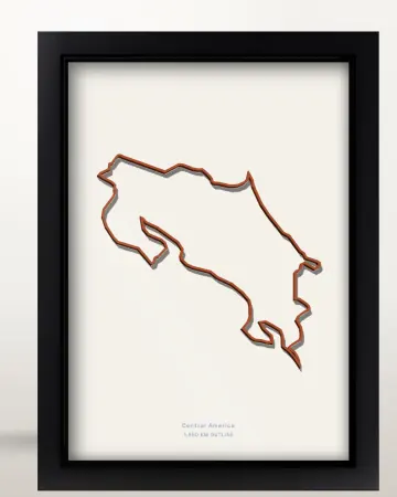 Framed Costa Rica country outline poster on a solid beige background