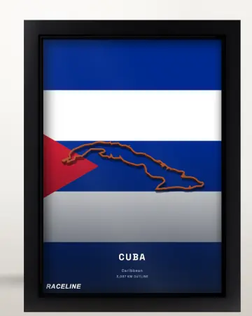Framed Cuba country outline poster on its flag background
