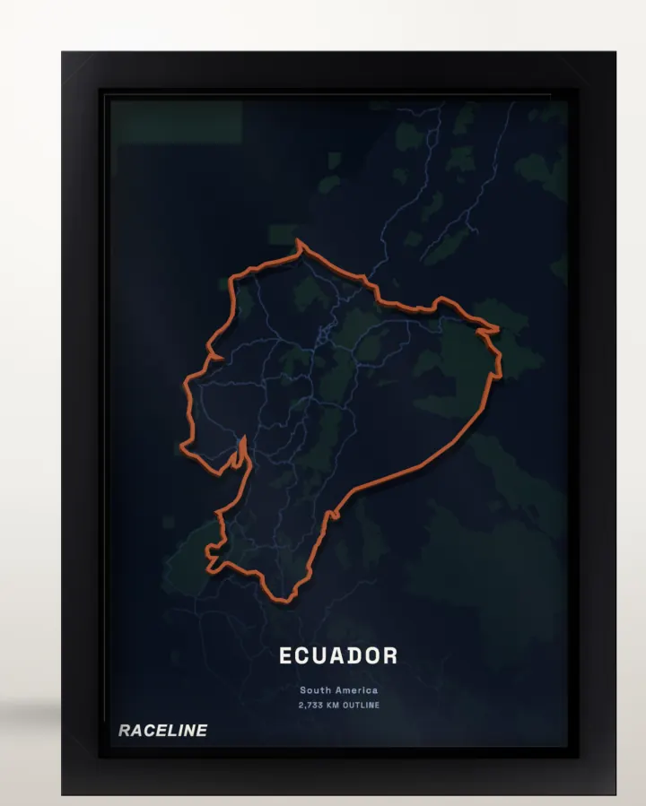 Framed Ecuador country outline poster with a map background