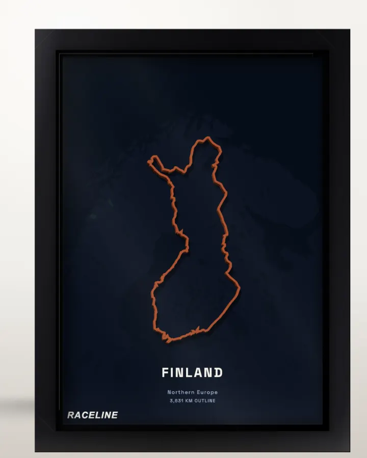 Framed Finland country outline poster with a map background