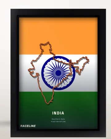 Framed India country outline poster on its flag background