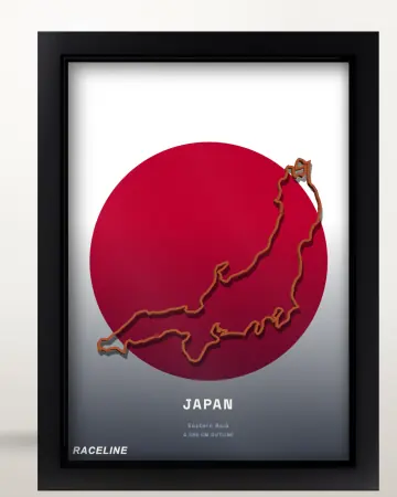 Framed Japan country outline poster on its flag background