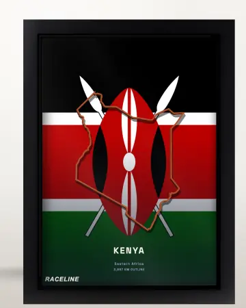 Framed Kenya country outline poster on its flag background