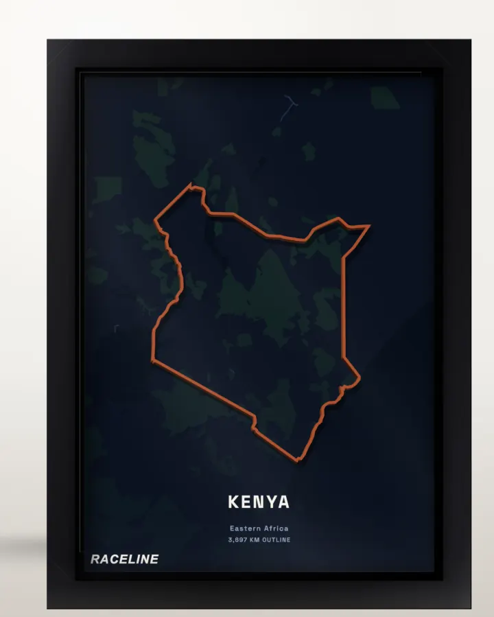 Framed Kenya country outline poster with a map background