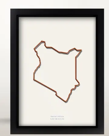 Framed Kenya country outline poster on a solid beige background