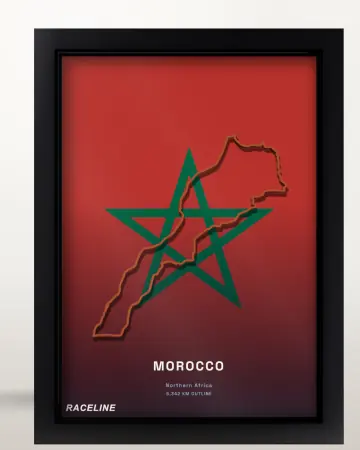 Framed Morocco country outline poster on its flag background