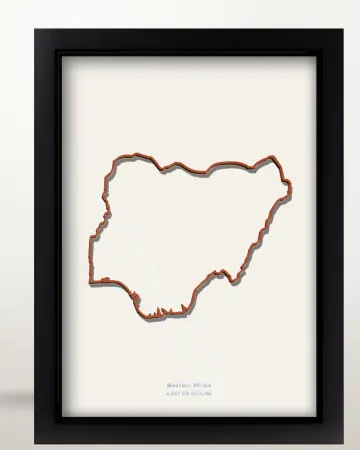 Framed Nigeria country outline poster on a solid beige background