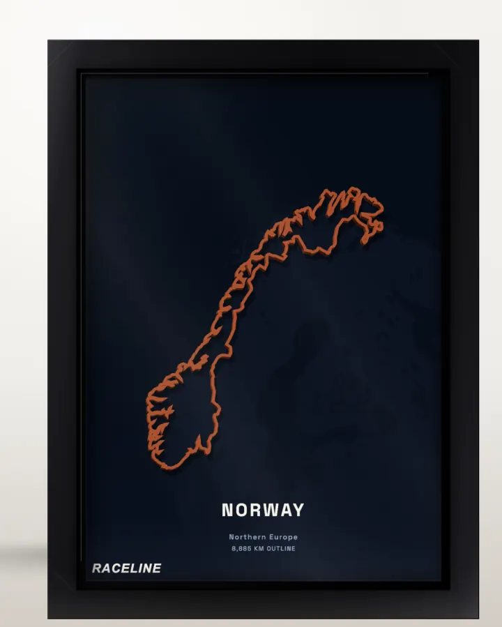 Framed Norway country outline poster with a map background
