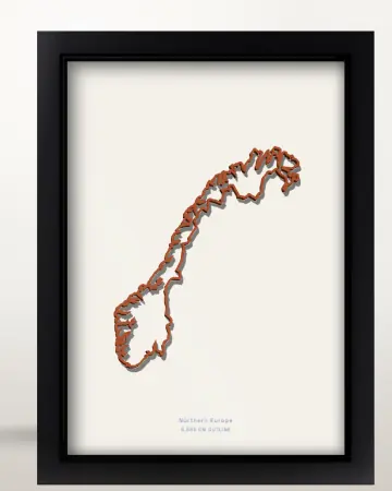 Framed Norway country outline poster on a solid beige background