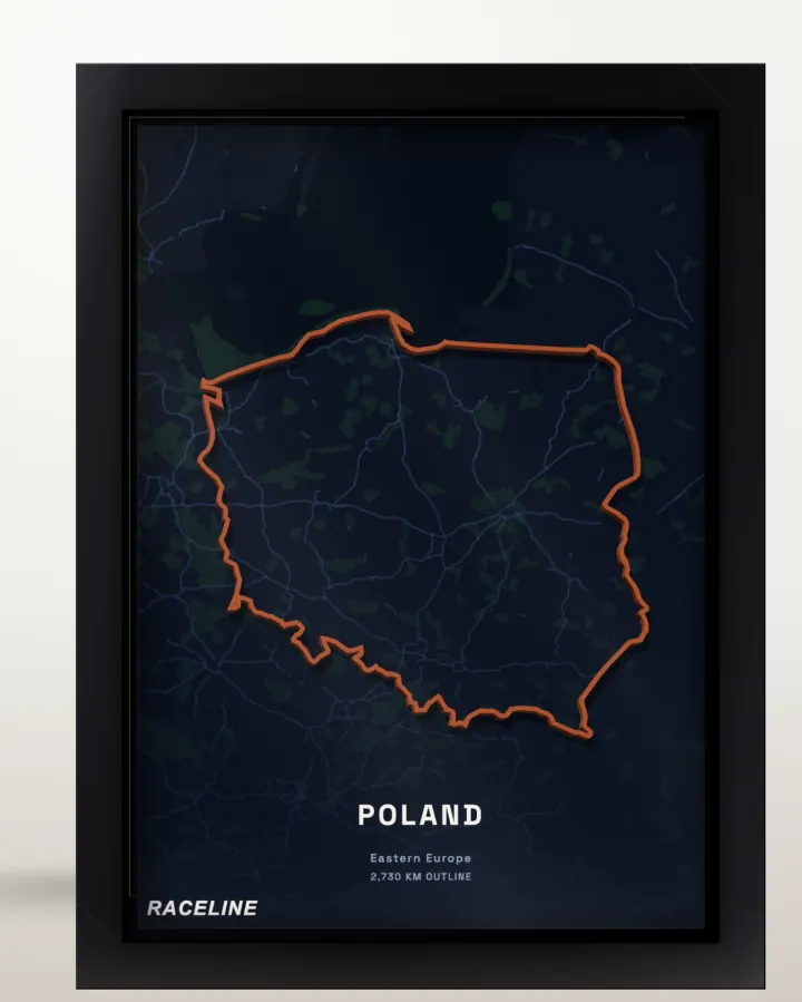 Framed Poland country outline poster with a map background