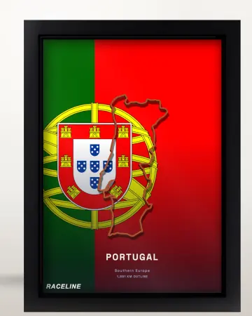 Framed Portugal country outline poster on its flag background