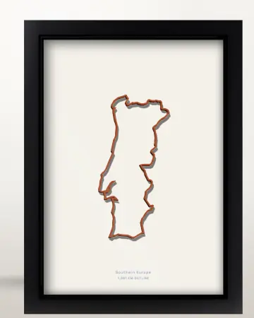Framed Portugal country outline poster on a solid beige background