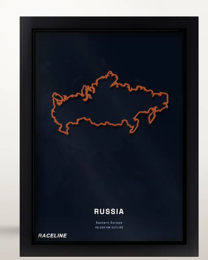 Framed Russia country outline poster with a map background