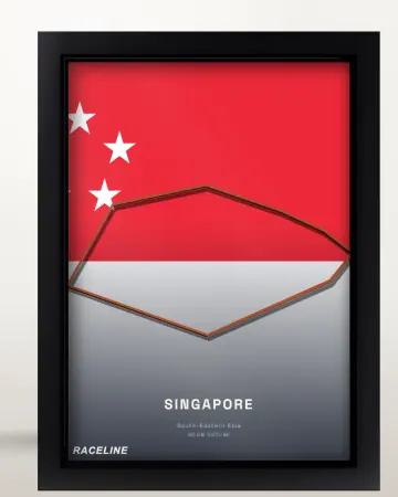 Framed Singapore country outline poster on its flag background