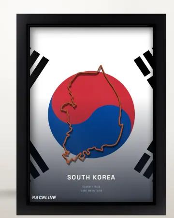 Framed South Korea country outline poster on its flag background