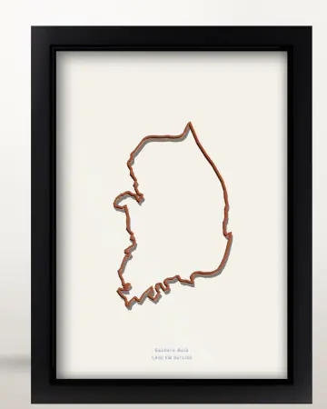 Framed South Korea country outline poster on a solid beige background