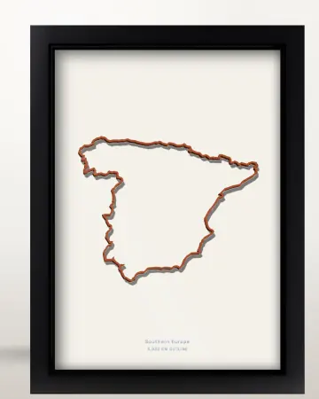 Framed Spain country outline poster on a solid beige background