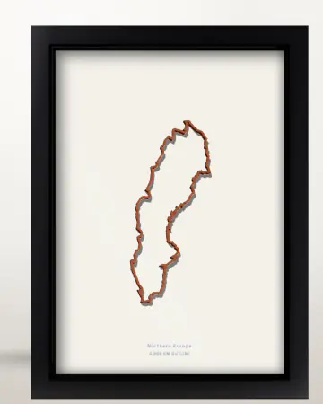 Framed Sweden country outline poster on a solid beige background