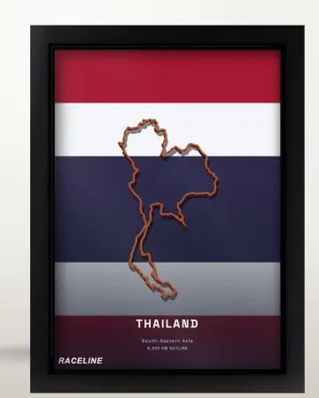 Framed Thailand country outline poster on its flag background