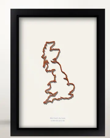 Framed United Kingdom country outline poster on a solid beige background