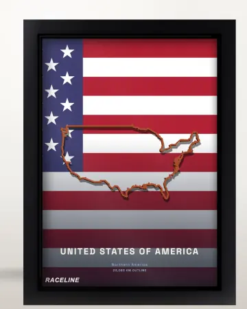 Framed United States of America country outline poster on its flag background