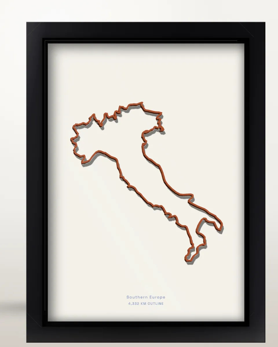 Italy outline poster in a black frame