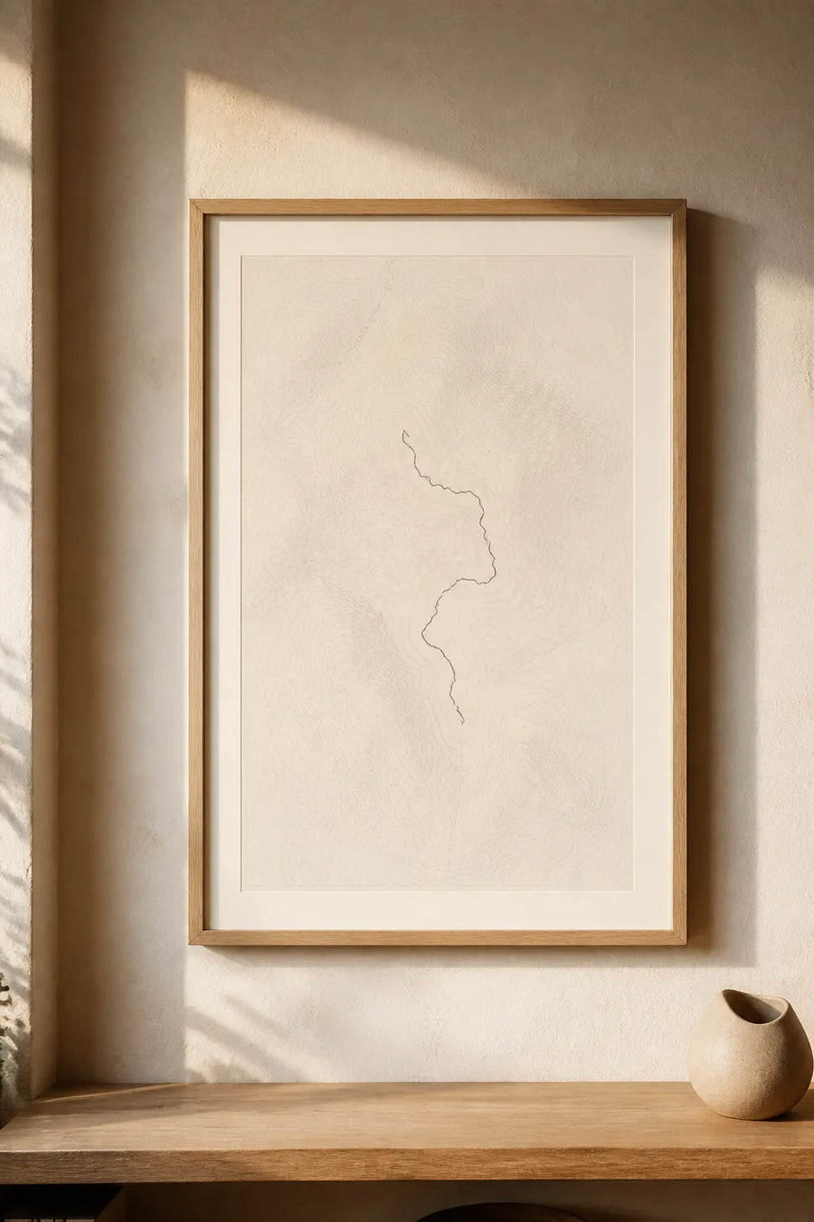 Custom GPS route poster in a natural wood frame
