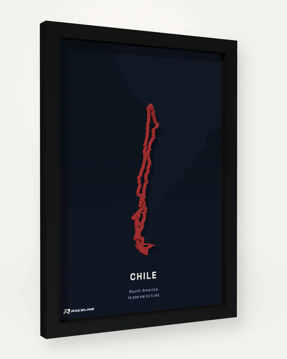 Chile Outline Poster with map background, framed at an angle